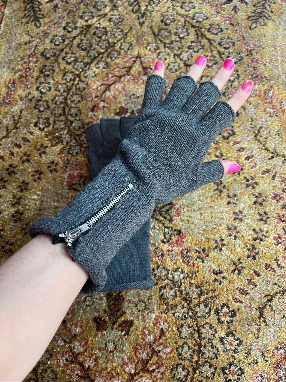 Vintage Y2K Emo Grunge zipper fingerless gloves armwarmers